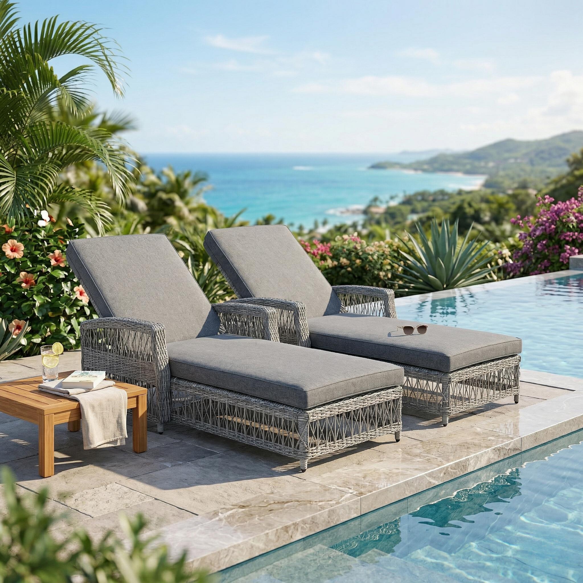 GO 2 Pieces Long Reclining Chaise Lounge Set
