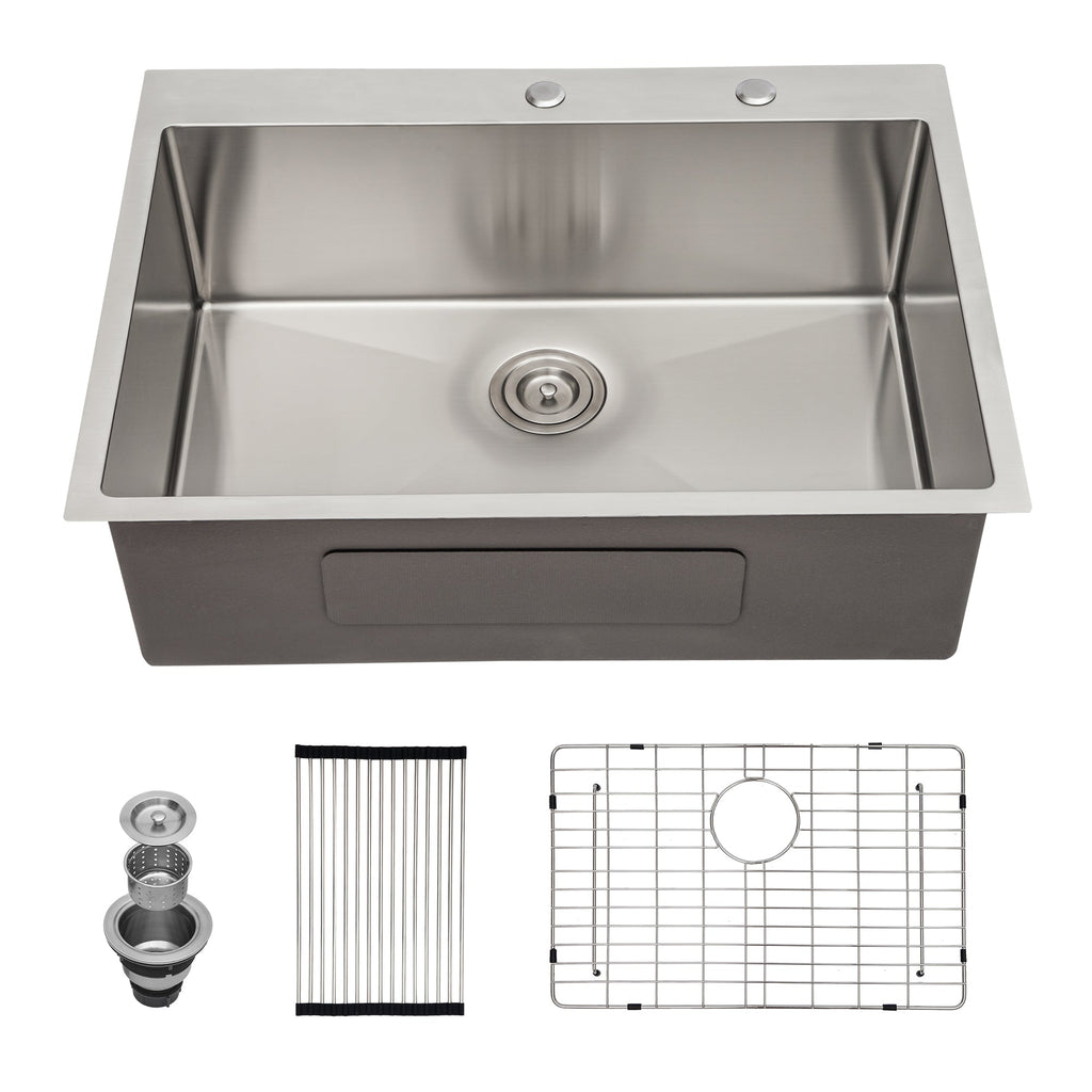 33" Single Bowl Drop In Kitchen Sink - 16 Gauge Stainless Steel