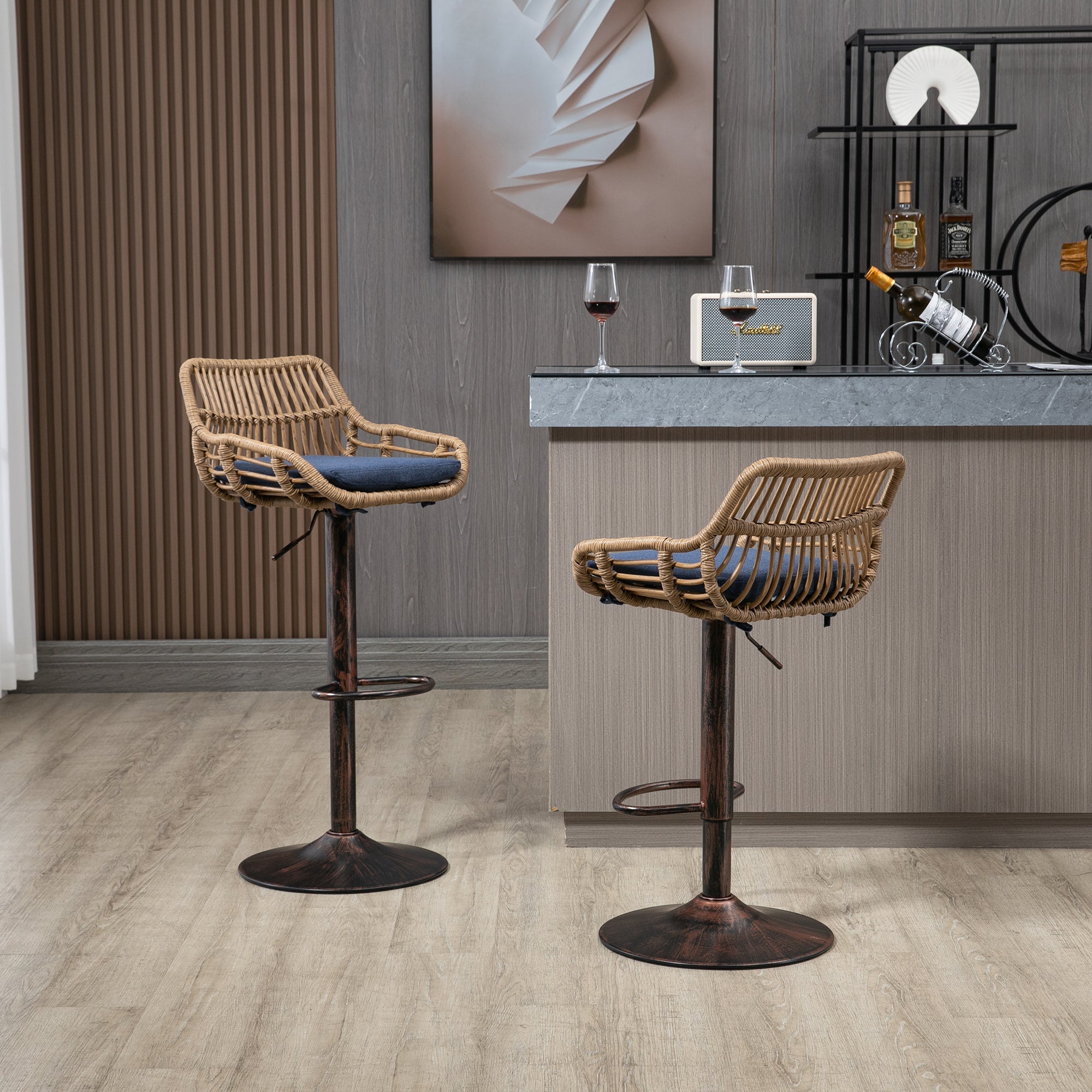 Modern Swivel Bar Stools Set of 2 Adjustable Counter Height Chairs