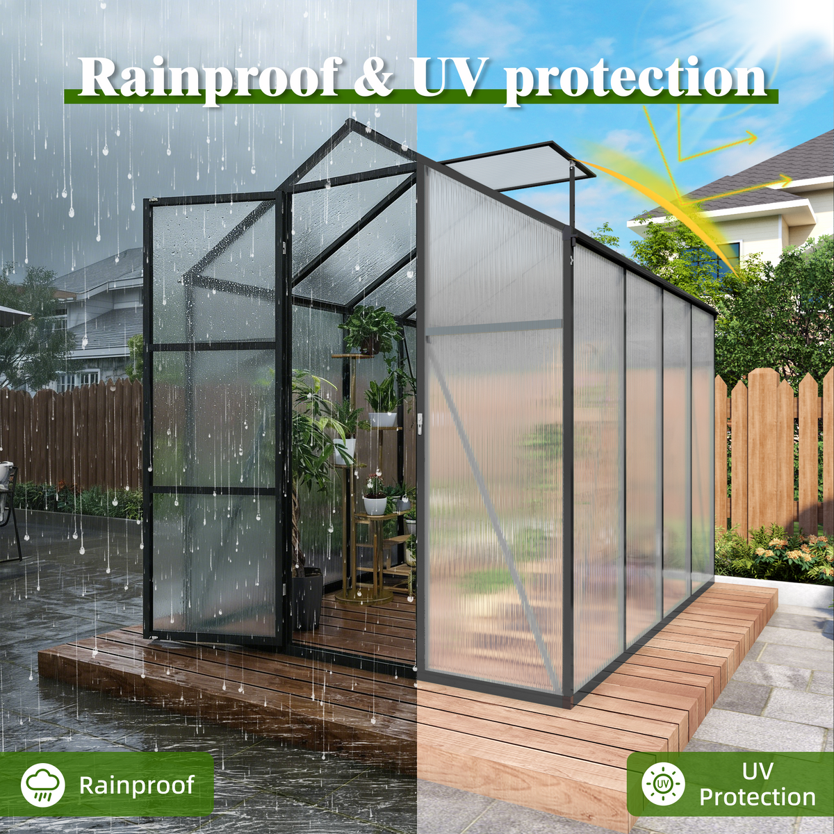 6x8FT Walk-in Outdoor Greenhouse - Polycarbonate