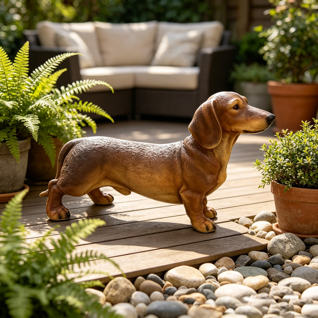 26'' Brown Dachshund Statue - Realistic Life Size Wiener Dog Figurine