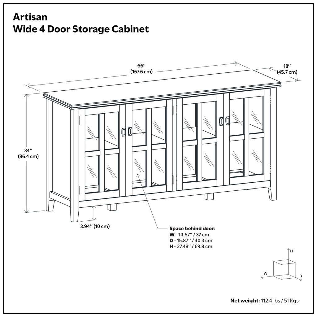 Artisan 66 Inch Wide Solid Wood 4 Door Storage Cabinet