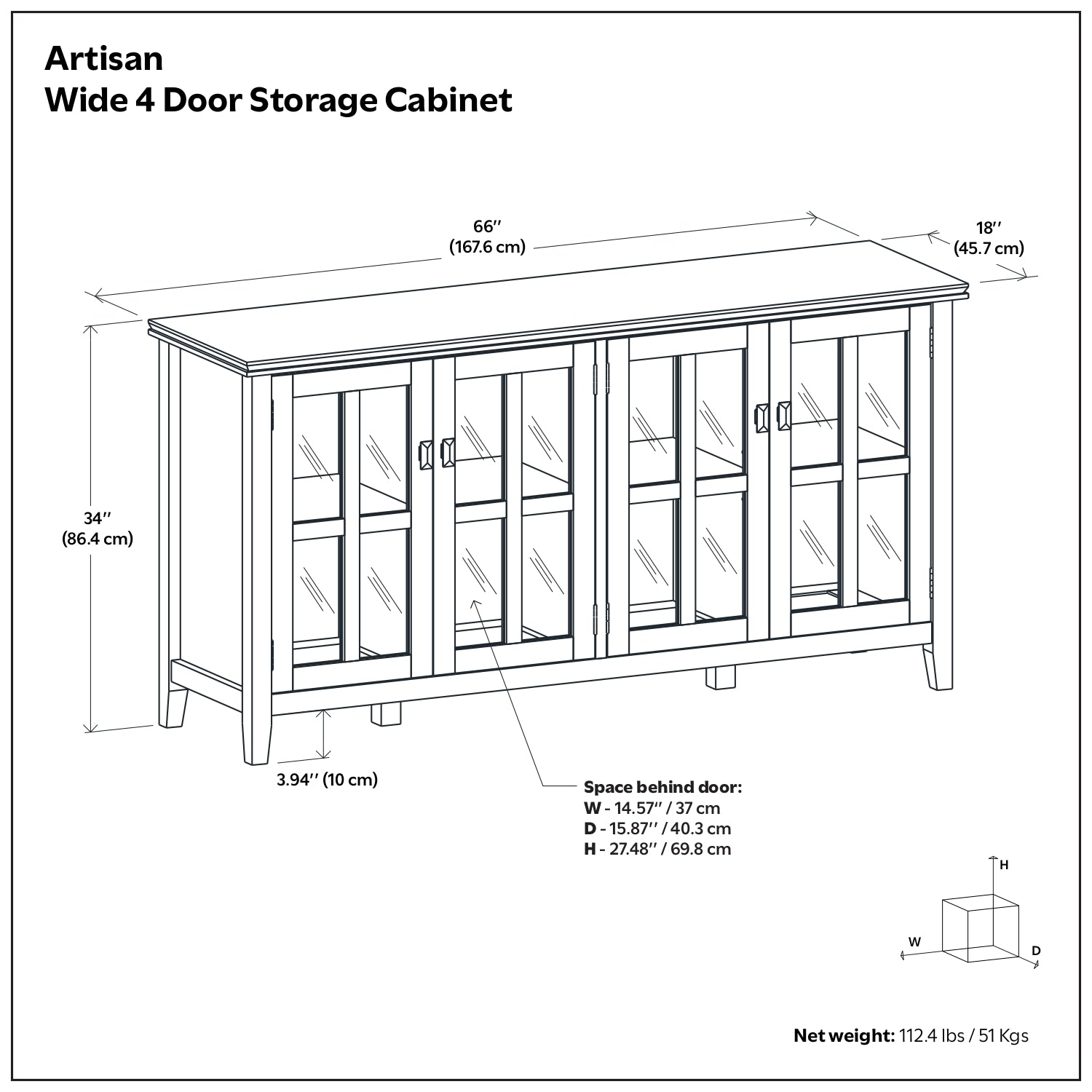 Artisan 66 Inch Wide Solid Wood 4 Door Storage Cabinet