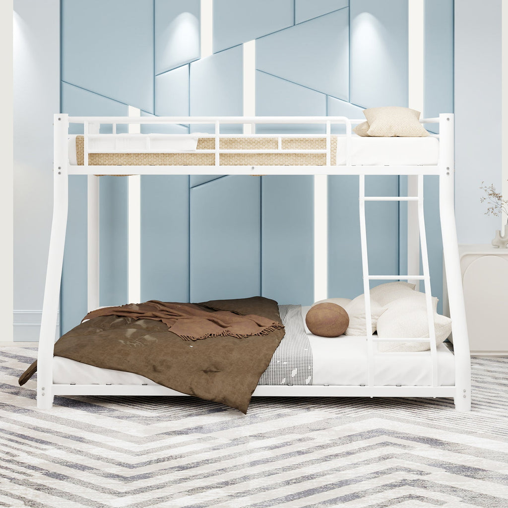 Metal Bunk Bed Twin Over Full Size with Removable Stairs
