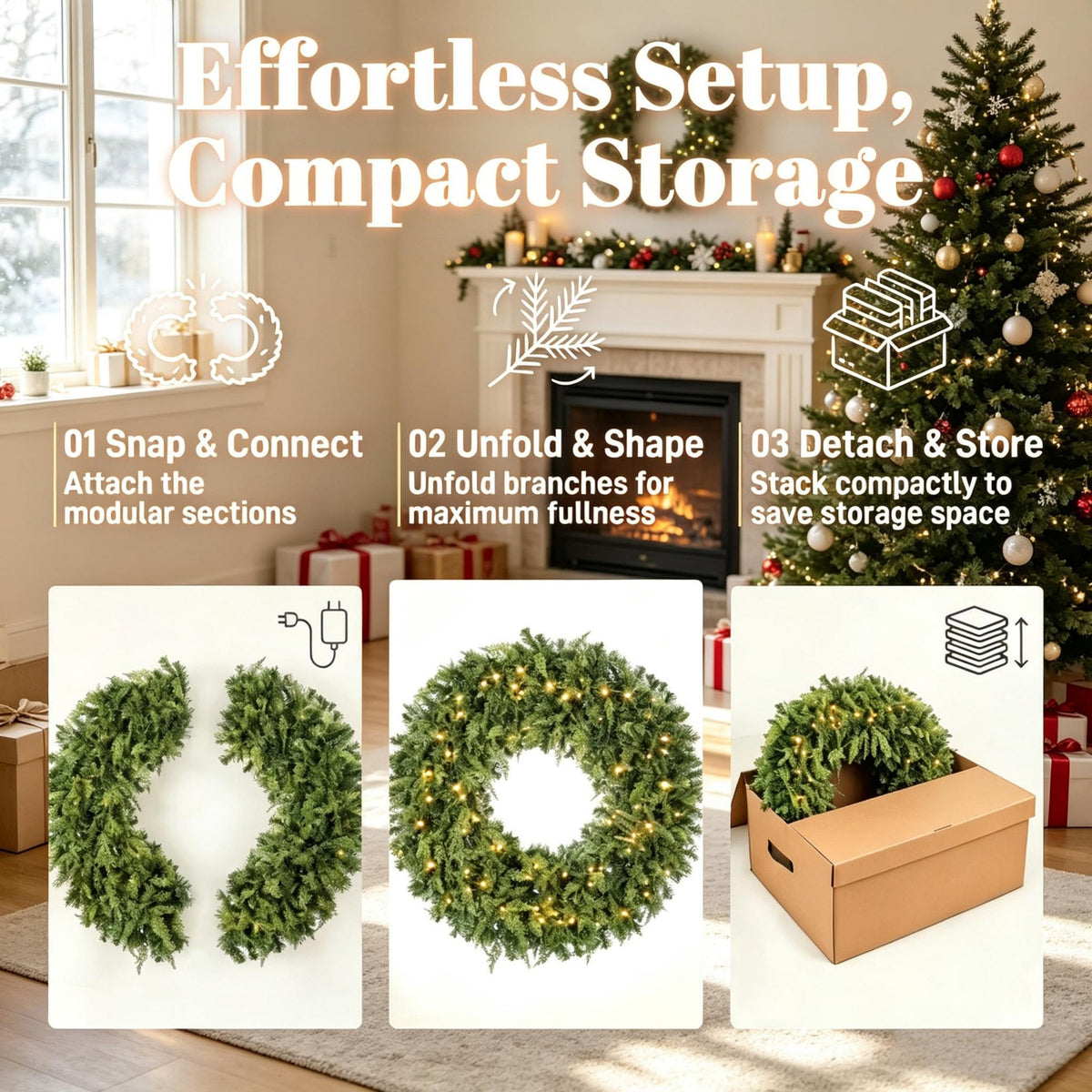 36-Inch Pre-Lit Crestwood Spruce Artificial Christmas Wreath