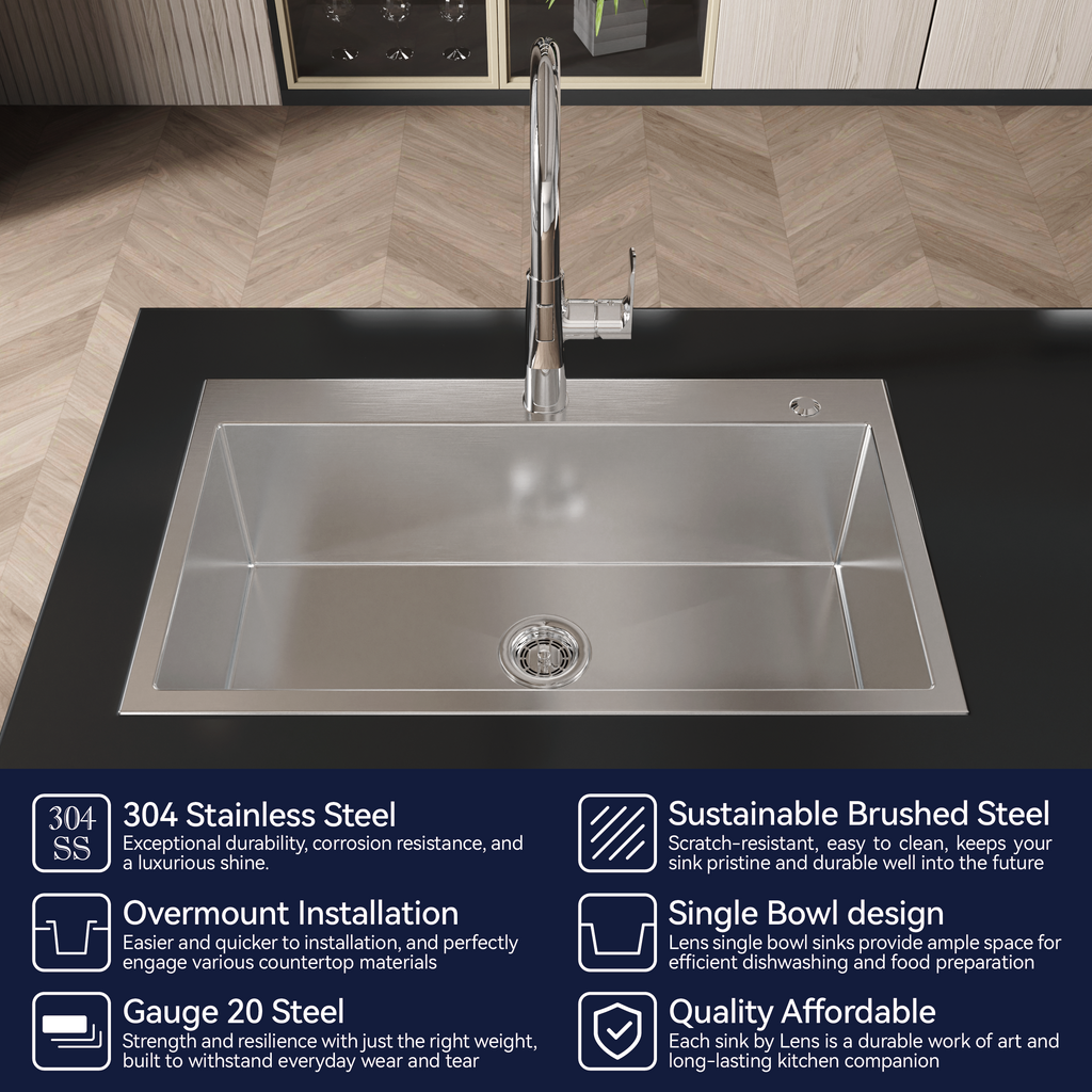 Stainless Steel Kitchen Sink - 32"x19" Single Bowl