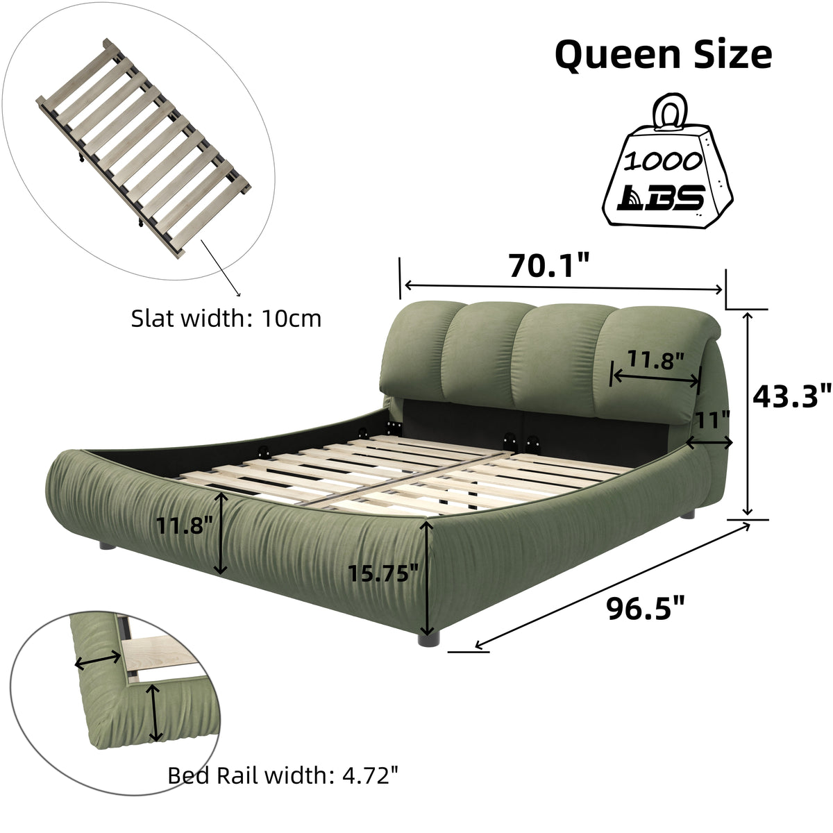 Queen Size Luxury Upholstered Platform Bed