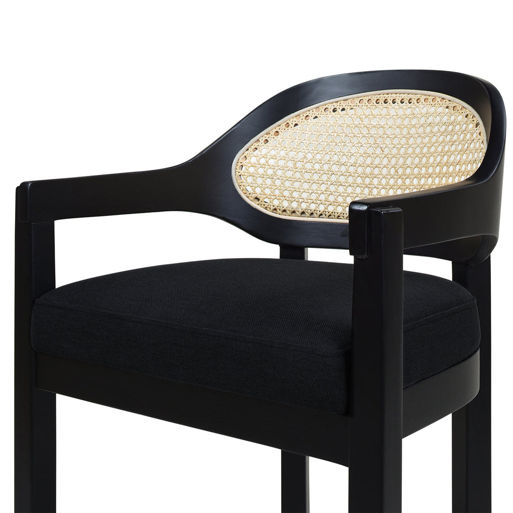 Americana Mid-Century Modern Cane Back Bar Stool in Jet