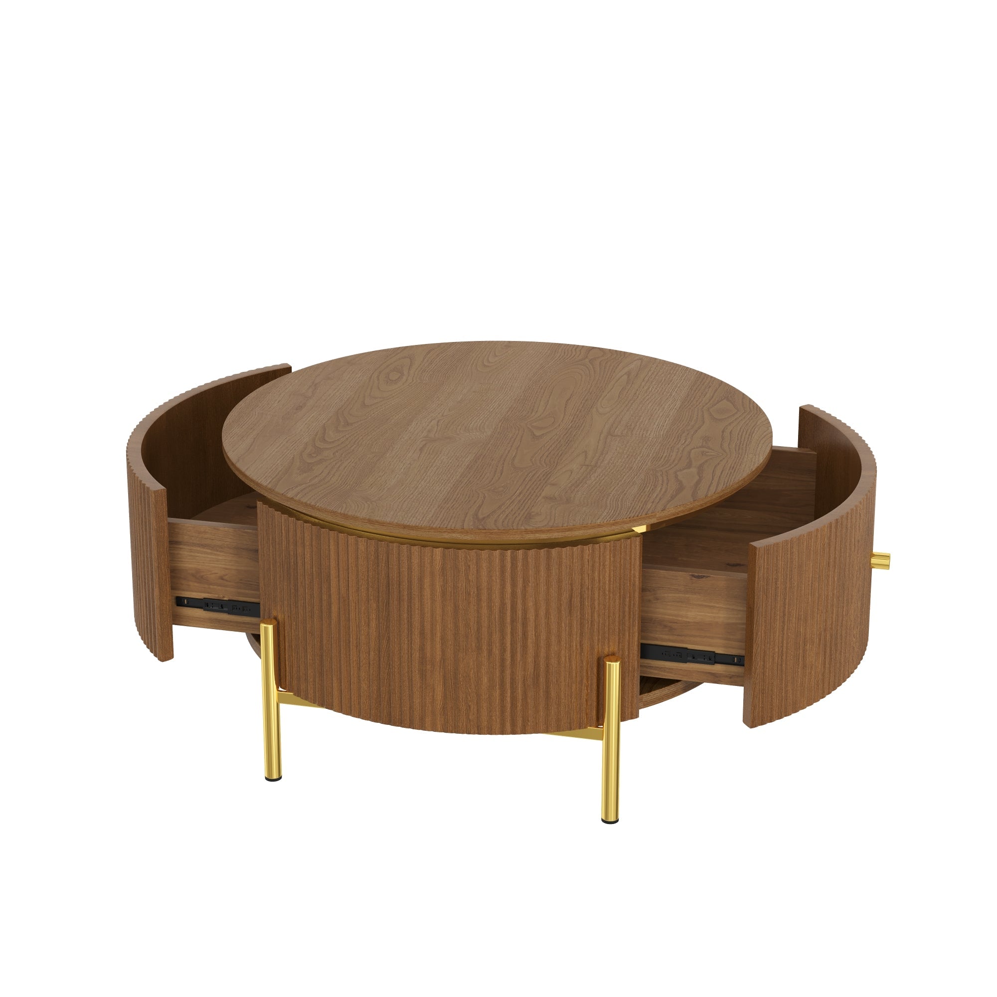 Modern Round Coffee Table with 2 Large Drawers