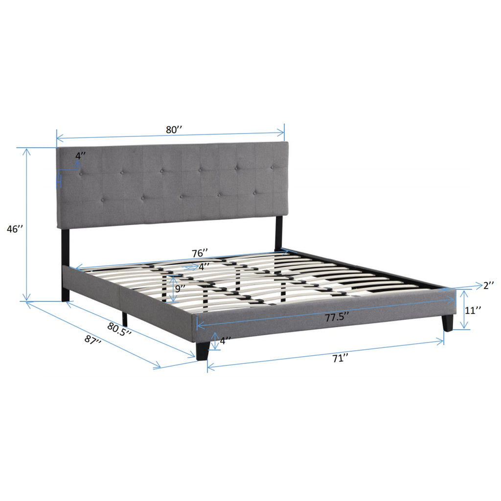 King Size Upholstered Platform Bed Frame with Button Tufted