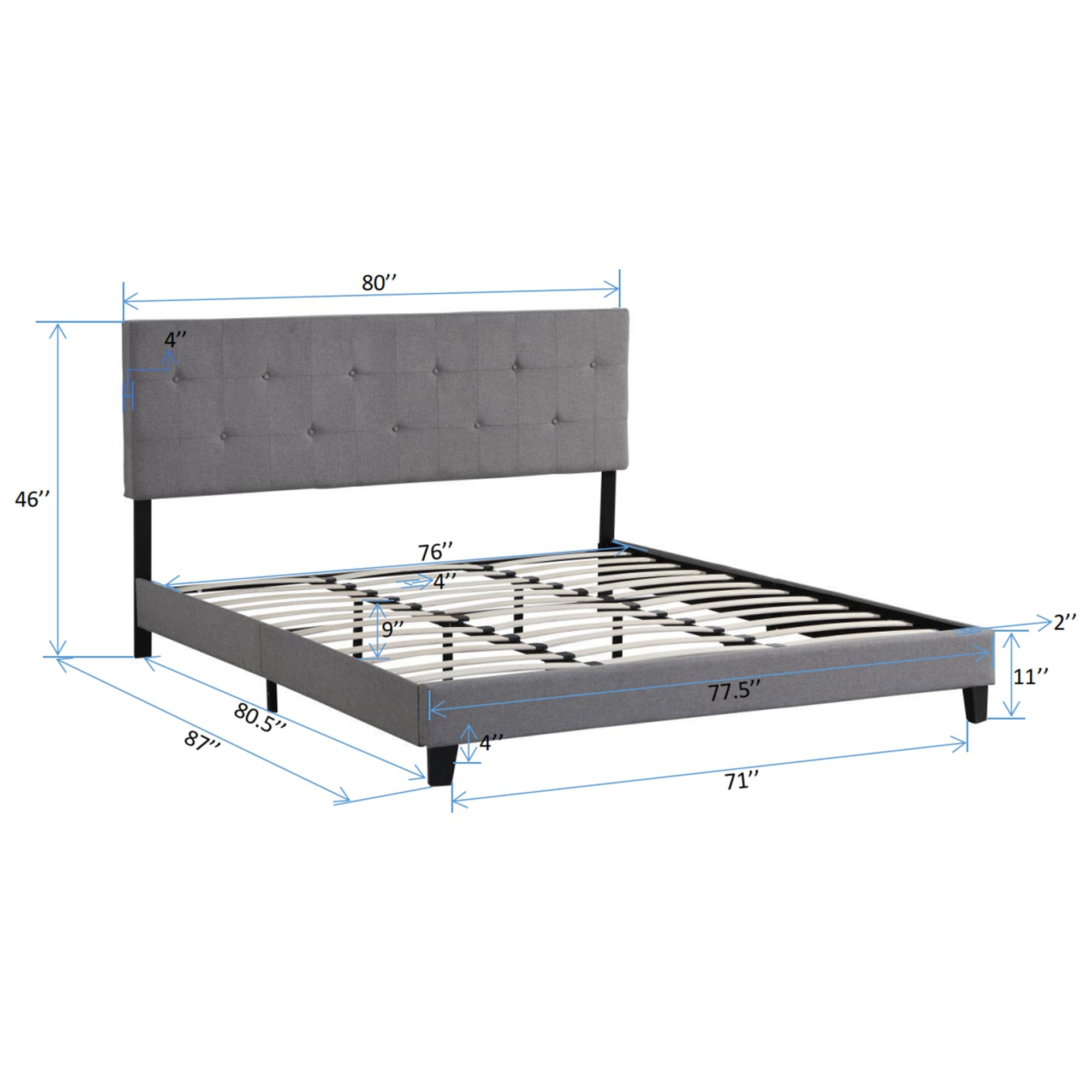 King Size Upholstered Platform Bed Frame with Button Tufted