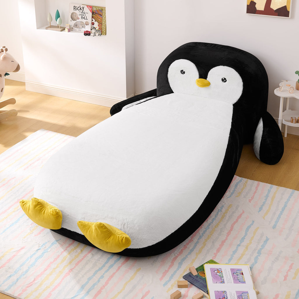 Twin Size Fluffy Faux Fur Penguin Shaped Bed Lounger Chair