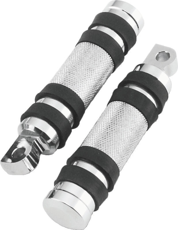 Bikers Choice Big Twin & XL Chrome Knurled Male Mount Footpegs W/Rubber Bands Pr. 490485