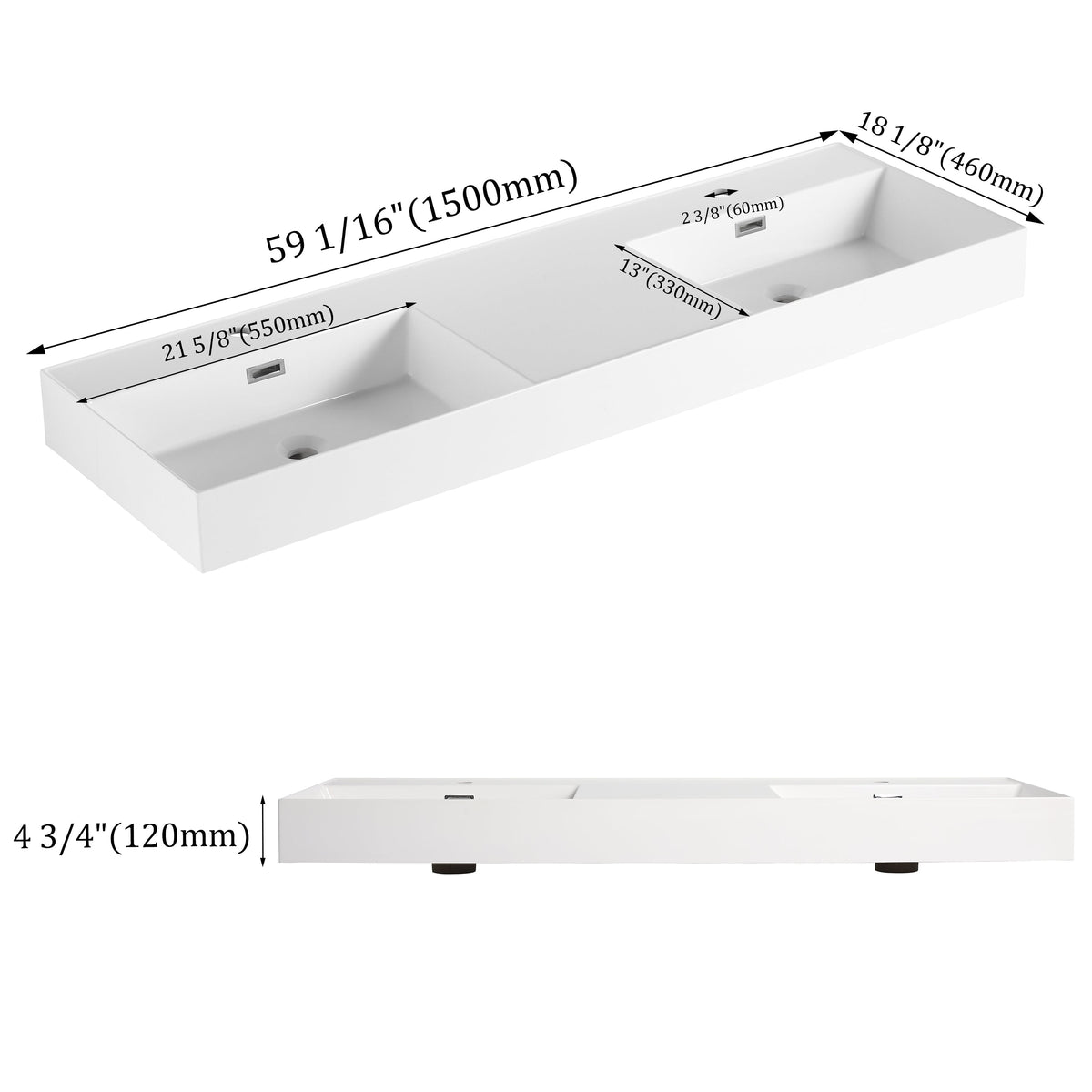 60 Inch Bathroom Resin Sink