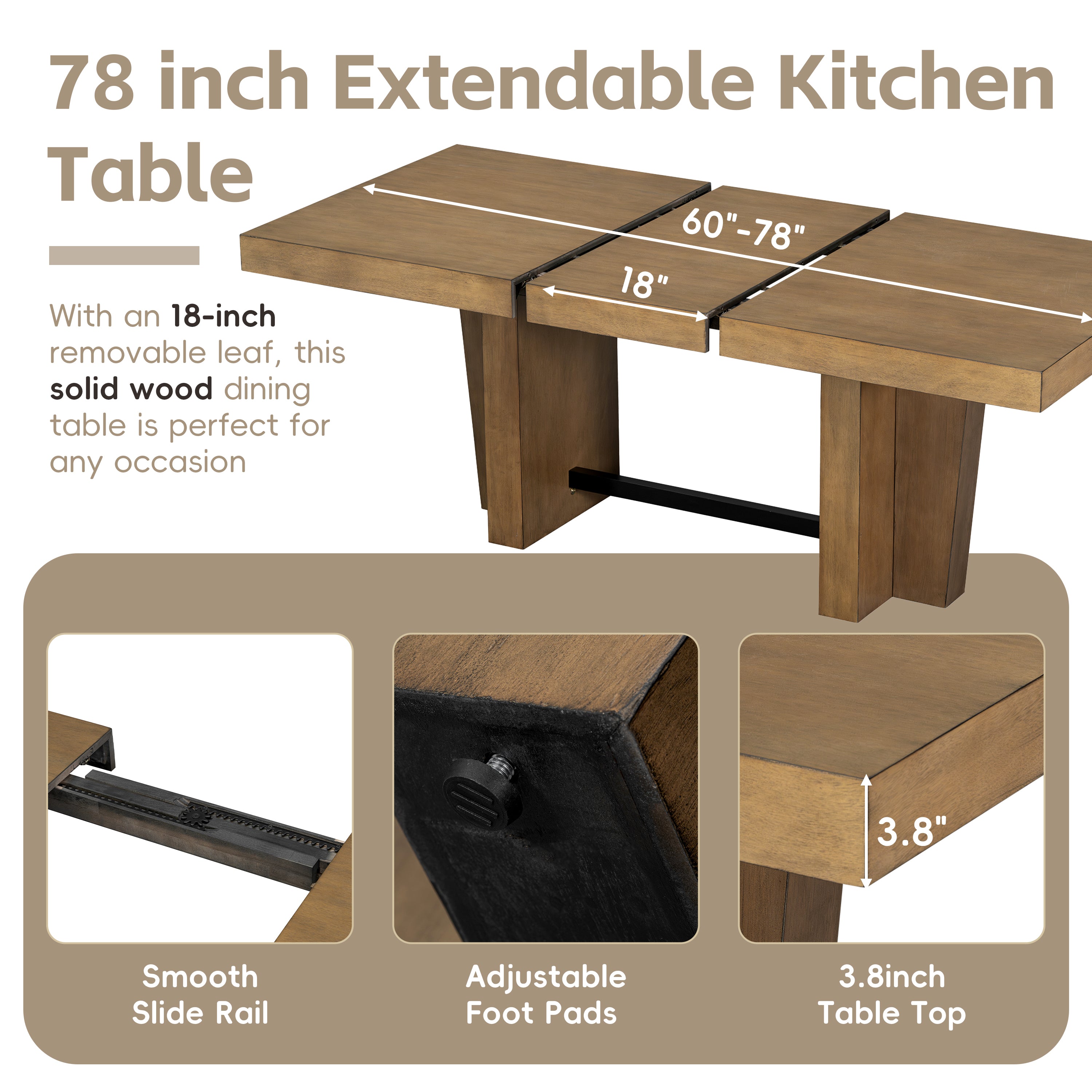 TOPMAX Farmhouse 78.1-Inch Extendable Wood Dining Table Set
