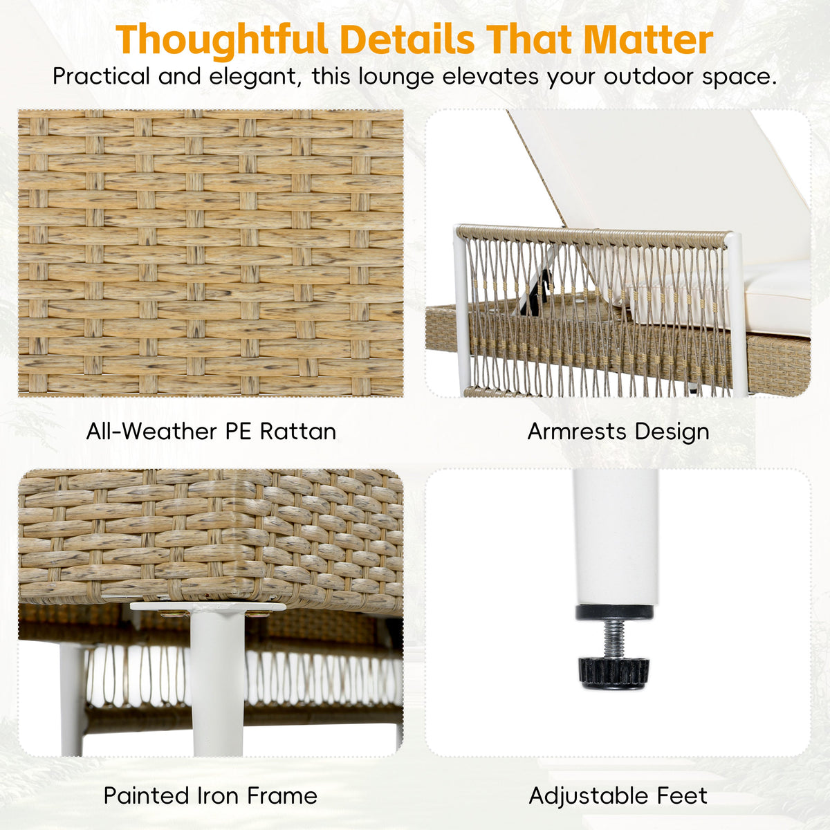 TOPMAX Outdoor All-Weather PE Rattan Chaise Lounge