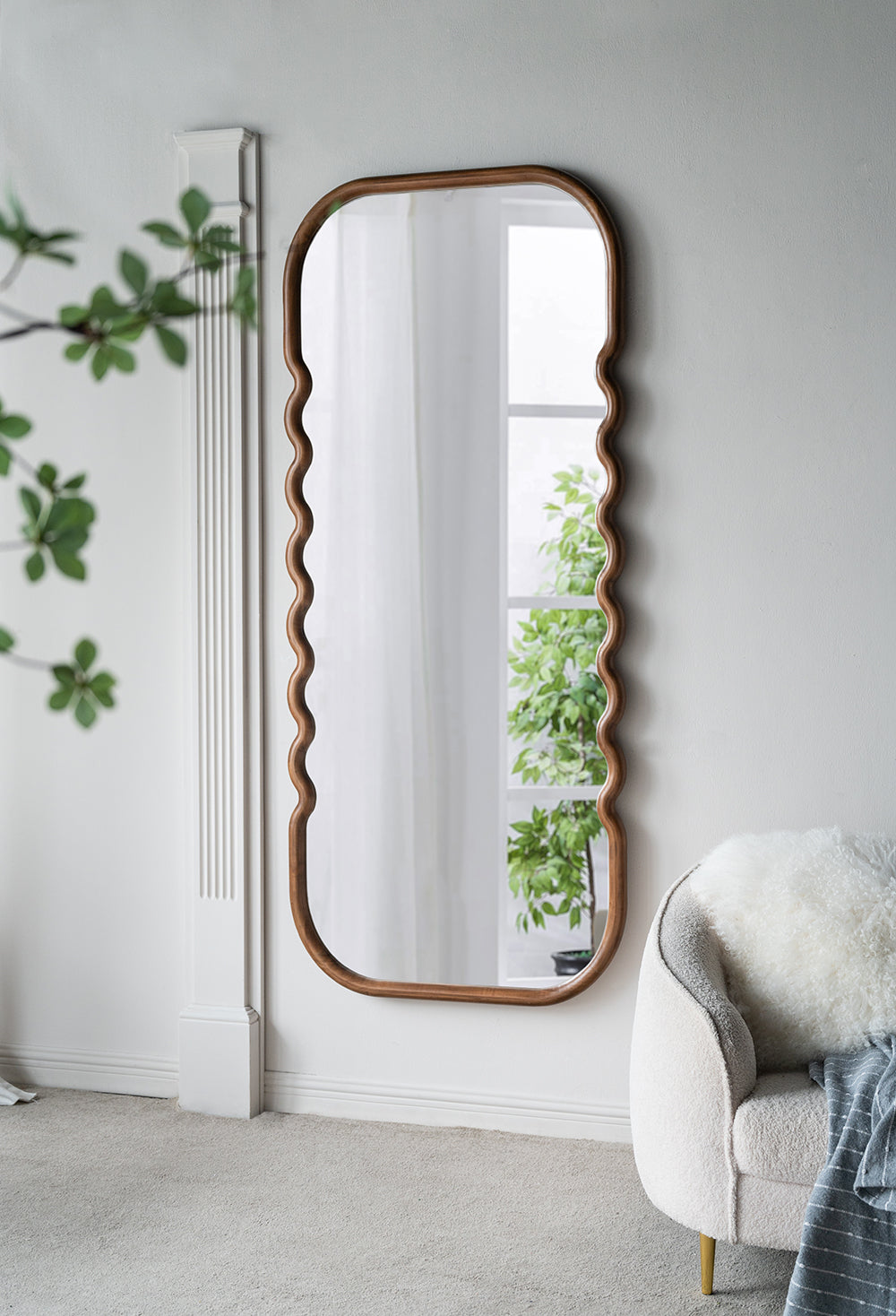 Oversized Wooden Floor Mirror with Unique Design