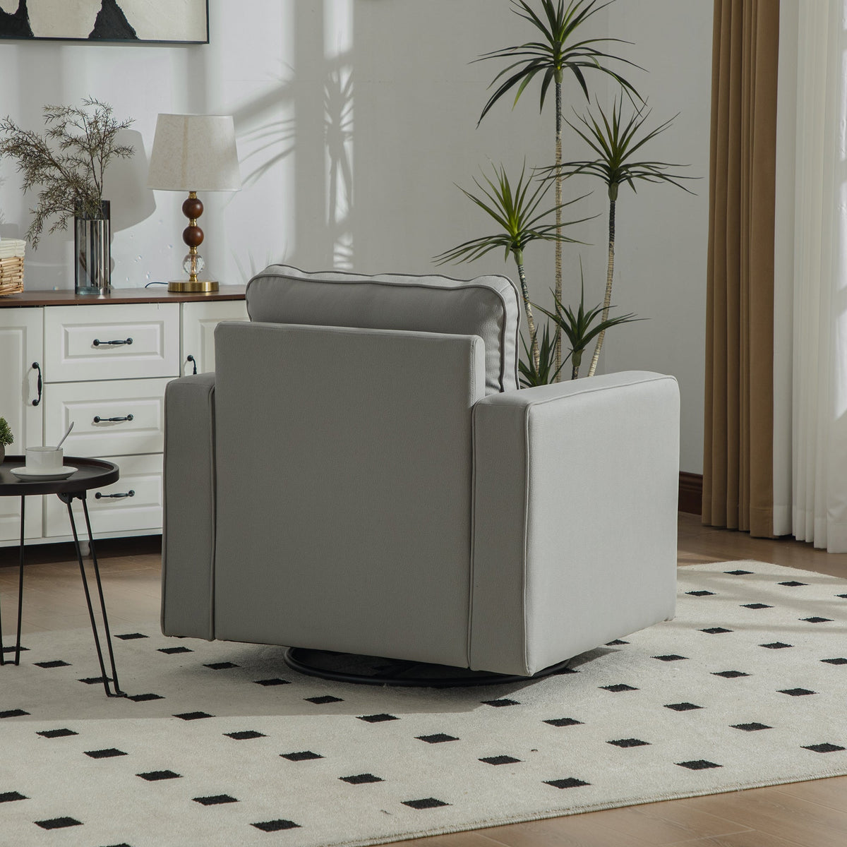 33.6" Upholstered 360° Swivel Armchair with Hidden Storage