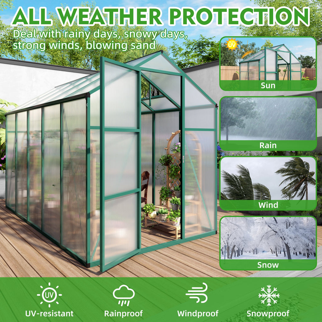 6x10 FT Aluminum Windproof Greenhouse
