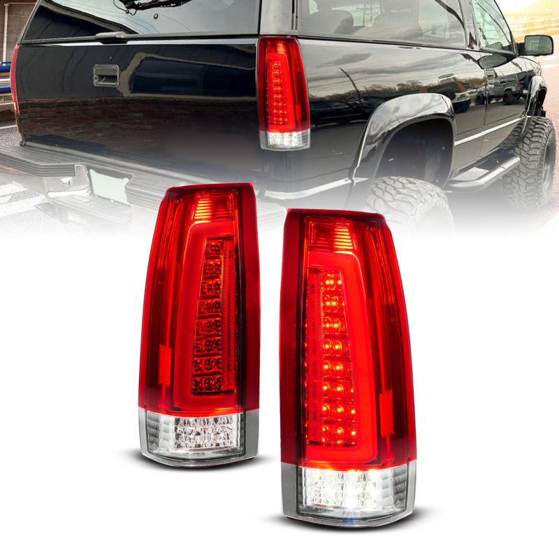 ANZO 88-99 Chevy C/K1500/2500/3500 Full LED Light Tube Taillights Chrome Housing Red/Clear Lens 311484