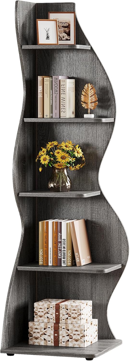 69.8" Height 5-Tier Wavy Corner Bookshelf