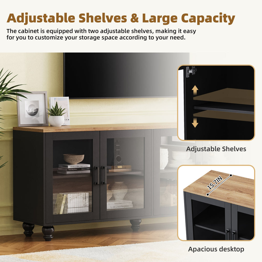 ON-Trend Farmhouse TV Stand with Solid Wood Gourd-Shaped Legs
