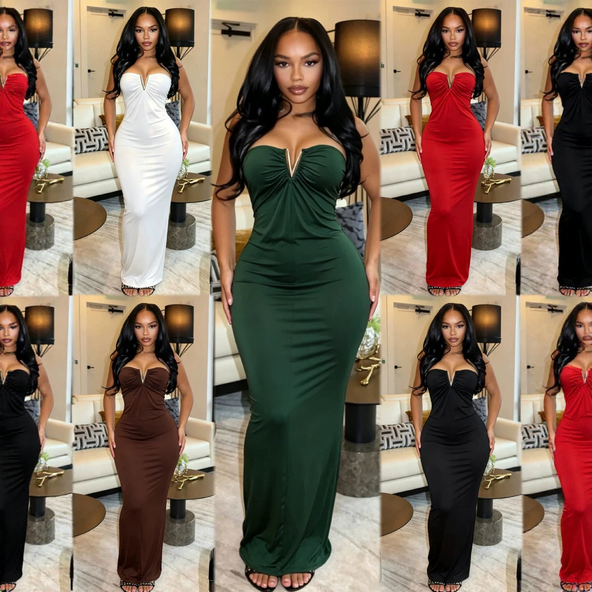 Strapless V-clasp Embellished Dress
