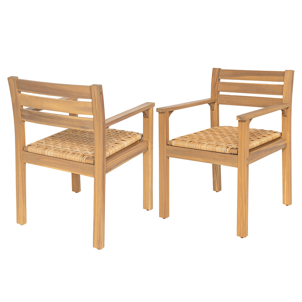Set of 2 Outdoor Acacia Wood Dining Chairs with Woven Seats