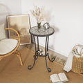 Patio Side Table with Shelf in Brown and Black