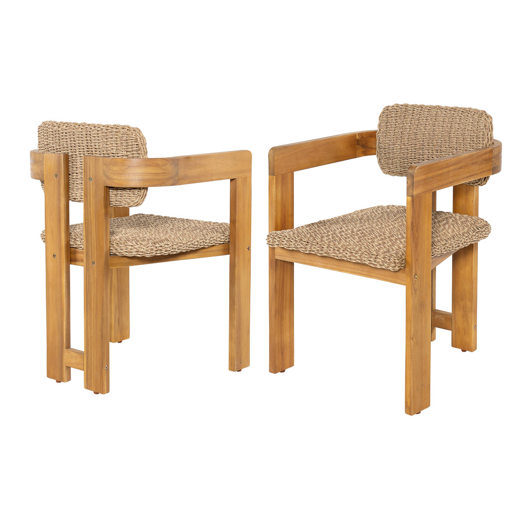 Outdoor Acacia Wood Dining Chair with Handwoven Rattan Seat and Back