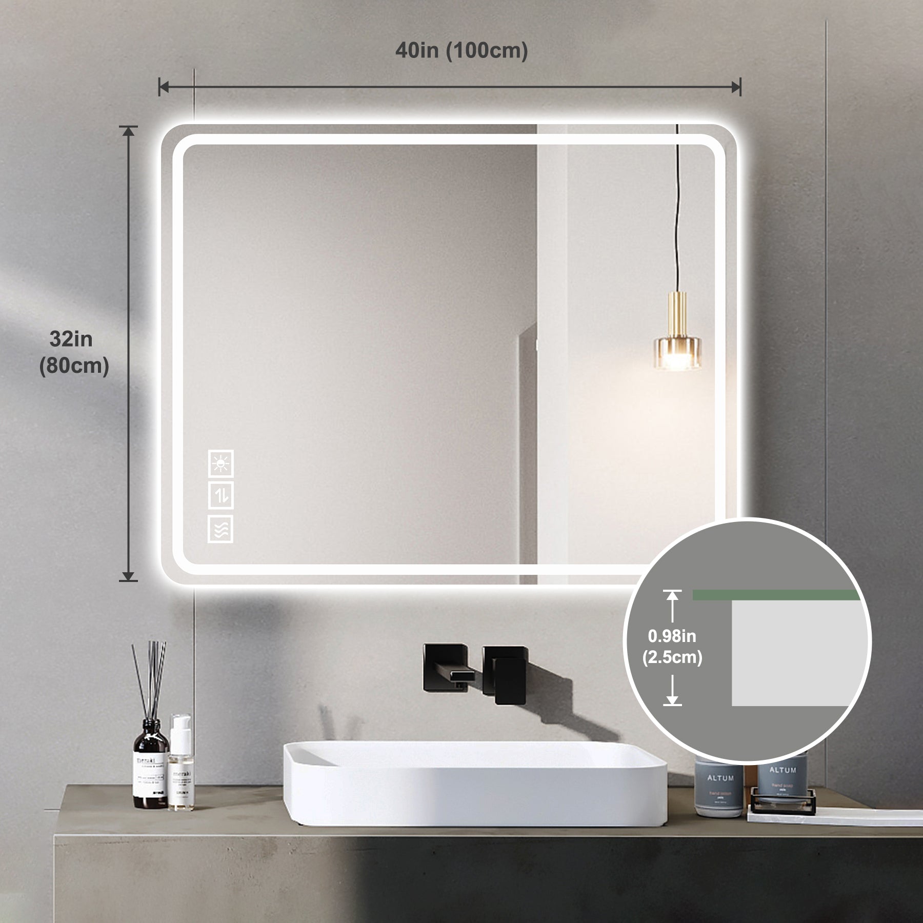 40x32 Inch LED Bathroom Mirror with Front Lights