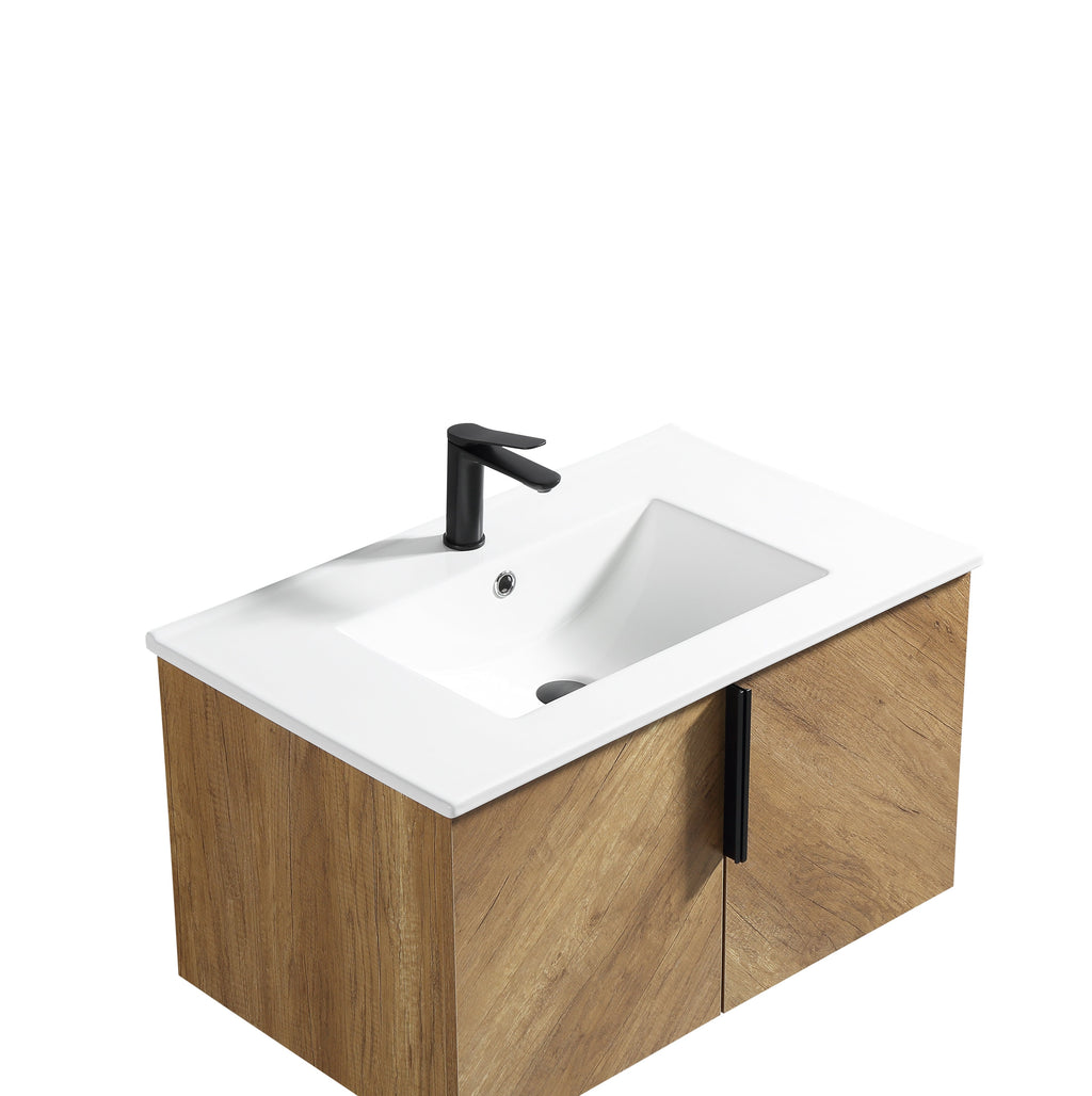 36 Inch Wall-Mounted Bathroom Vanity with 3D Fluted Panel