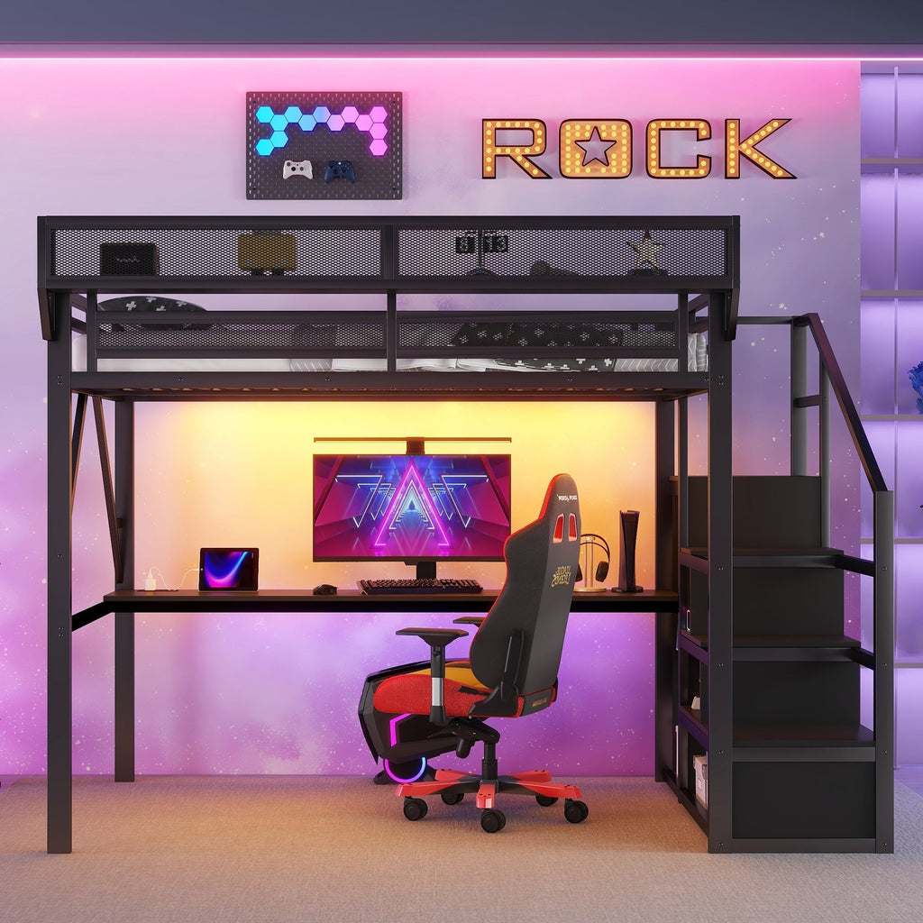 Full Loft Bed with Desk and Charging Station