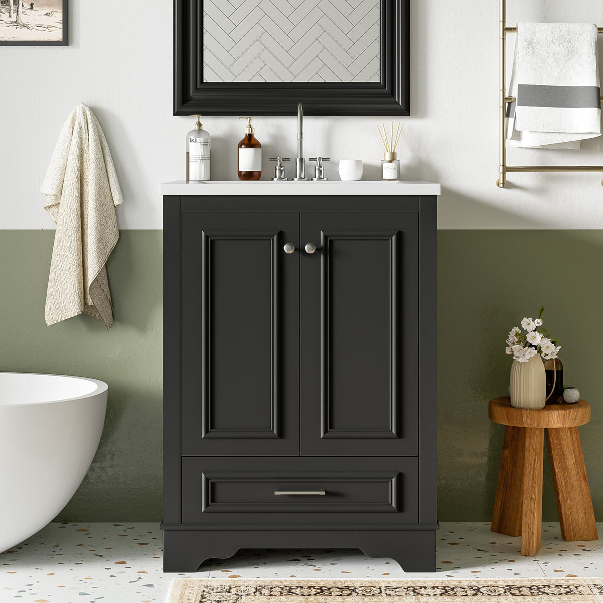 24" Bathroom Vanity with Ceramic Sink Combo