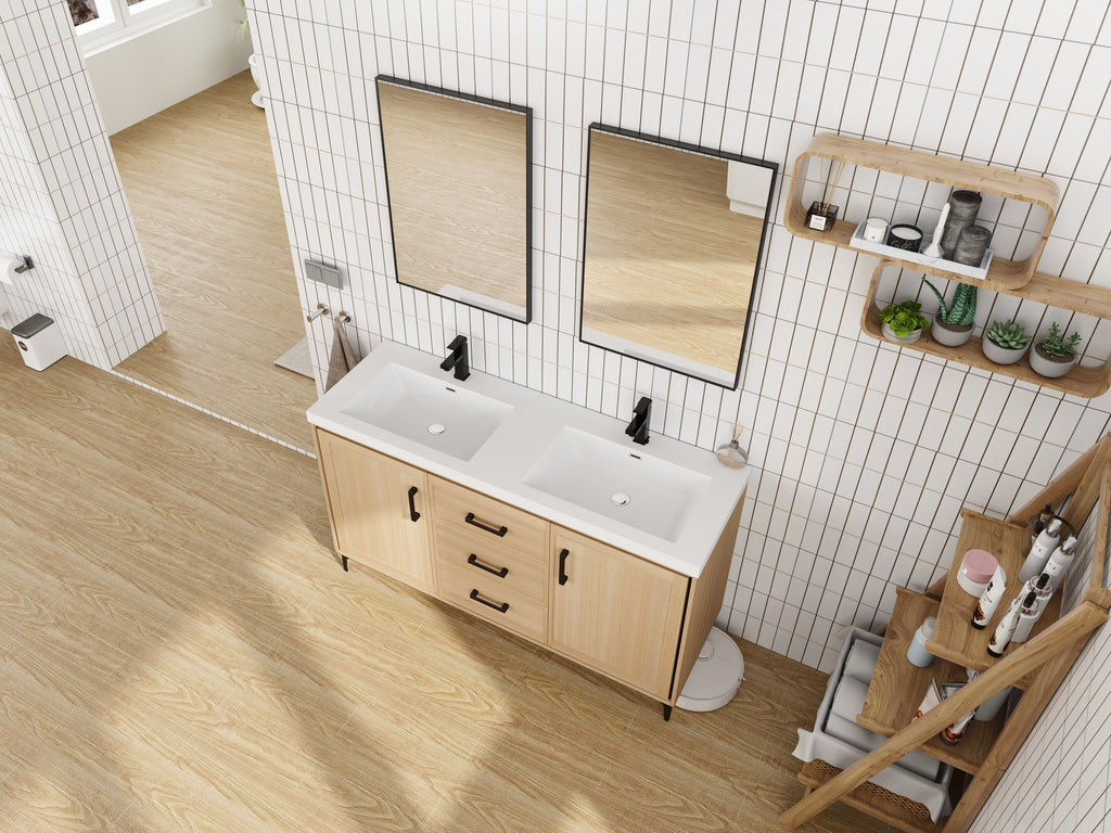 60" Freestanding Bathroom Vanity with Double Resin Sink
