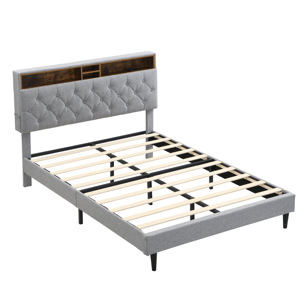 Queen-Size Upholstered Platform Bed Frame