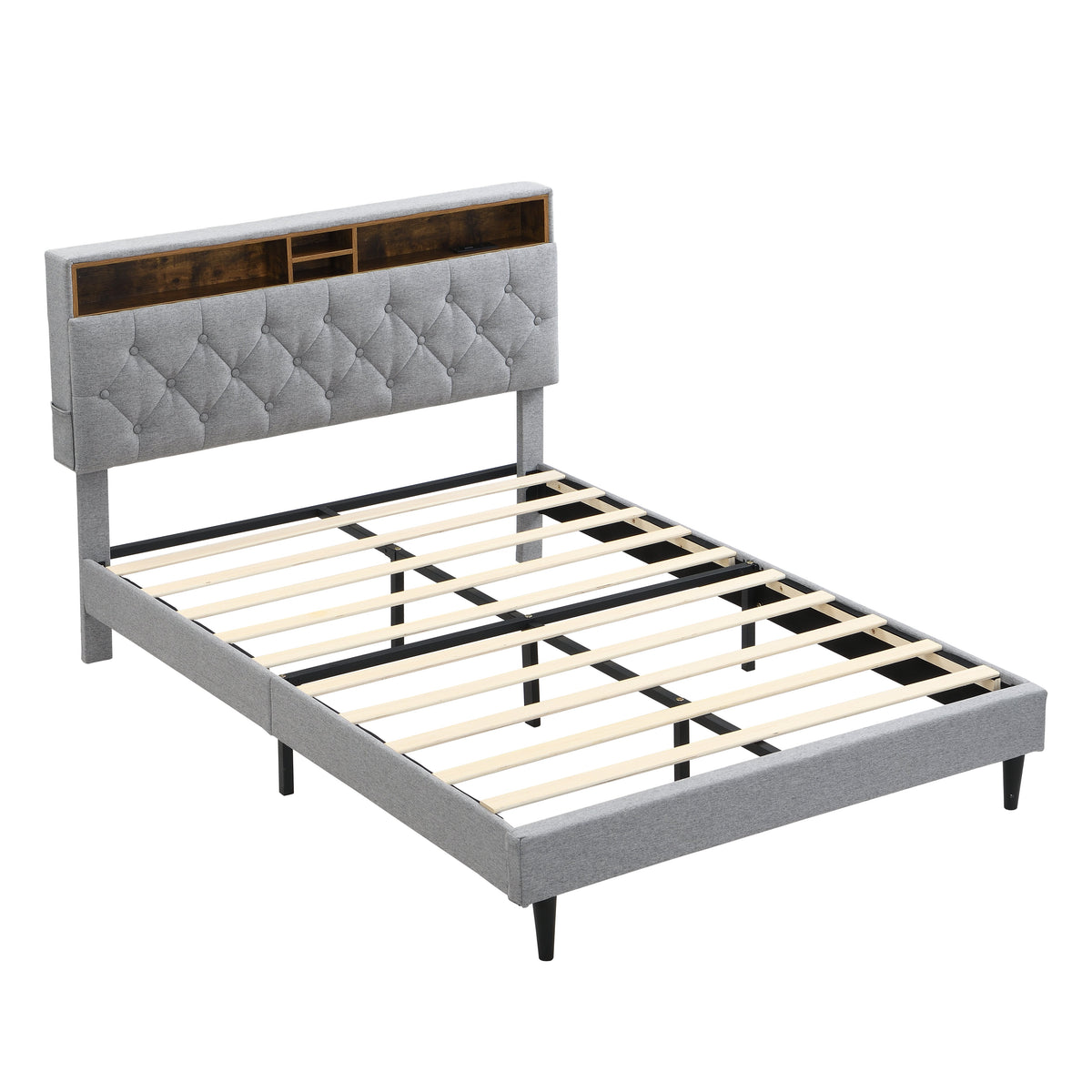Queen-Size Upholstered Platform Bed Frame