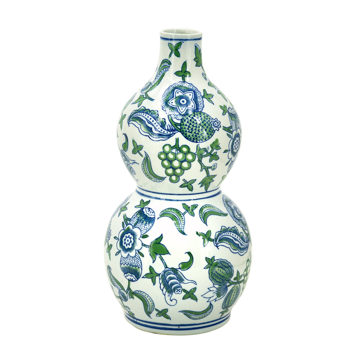 D6.9x13.4" Porcelain Double Gourd Vase with Cherry Blossom Patterns