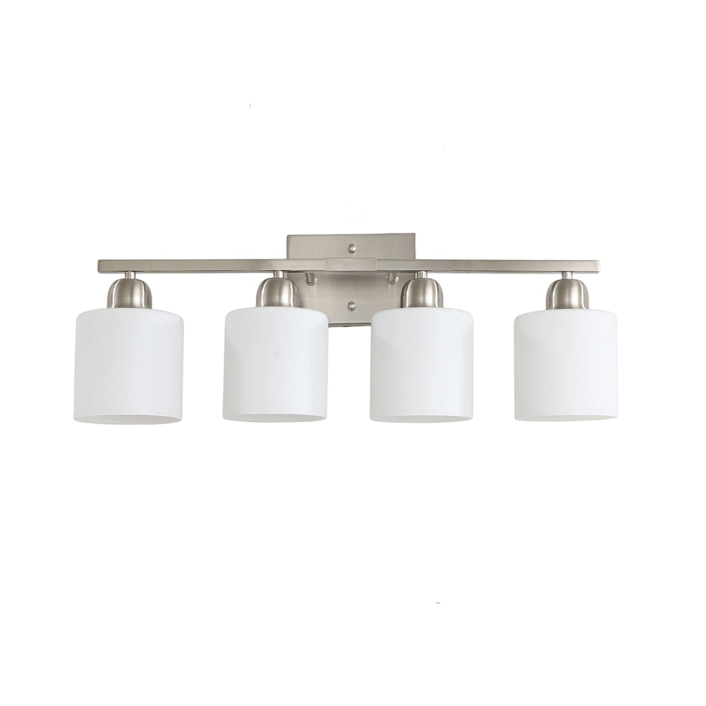 Modern 4-Light Bathroom Fixture with Nickel Finish and Milky