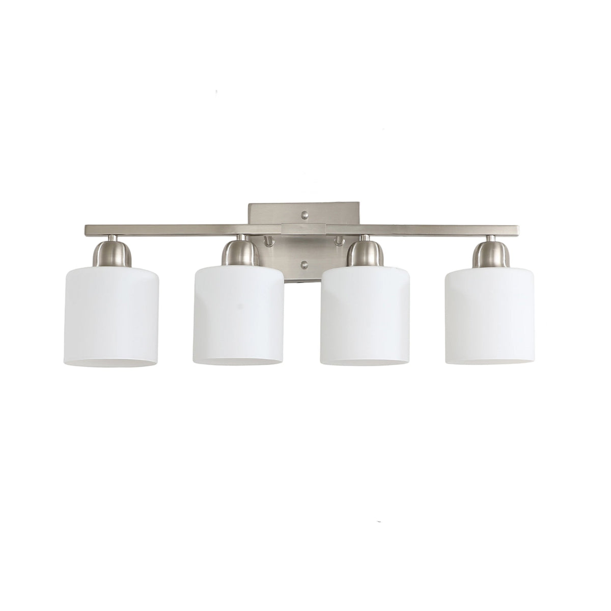 Modern 4-Light Bathroom Fixture with Nickel Finish and Milky