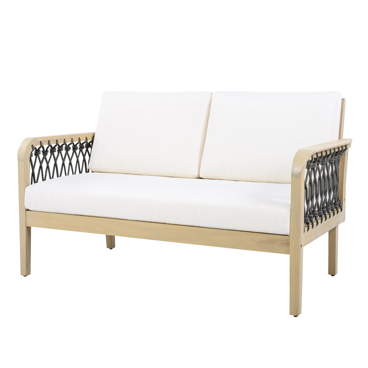Outdoor Acacia Wood Loveseat & Coffee Table Set with Handwoven Rope