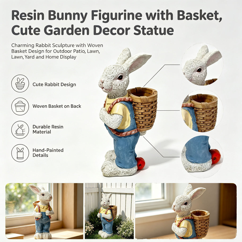 Simulated Couple Rabbit Statue Flower Pot Ornament