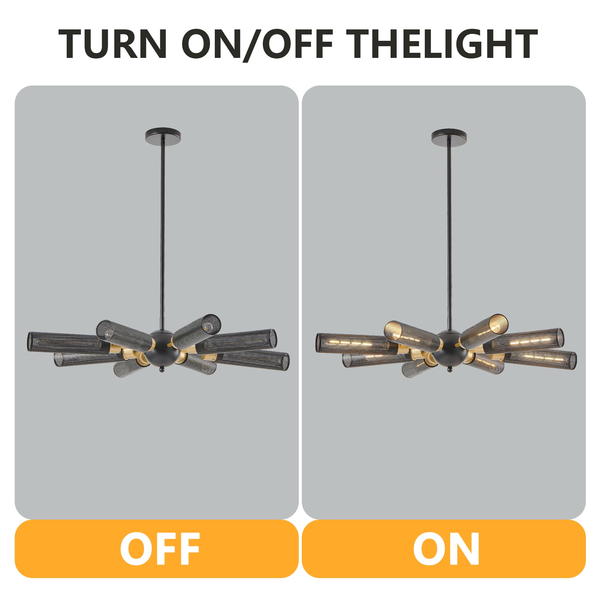 34" Modern Industrial Sputnik Chandelier, 8-Light