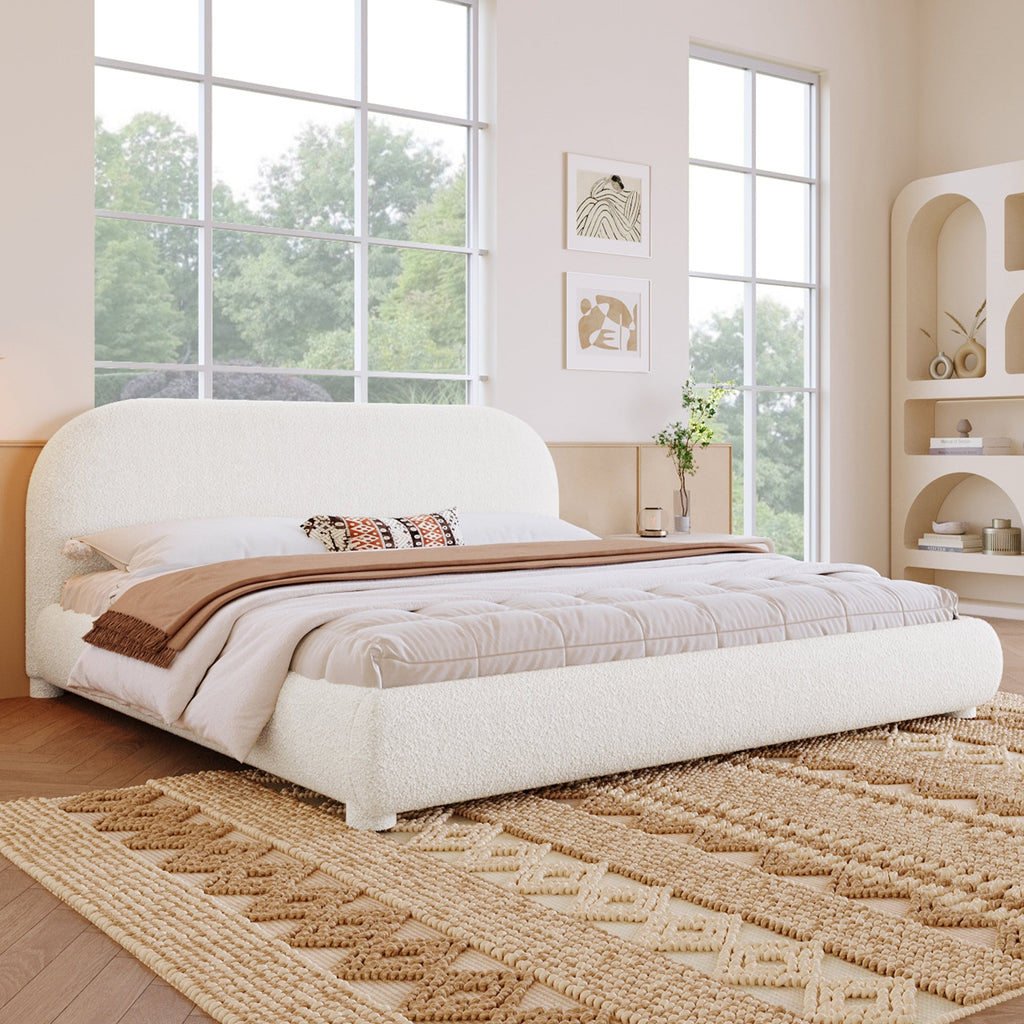 Cream Style Fabric Upholstered King Bed