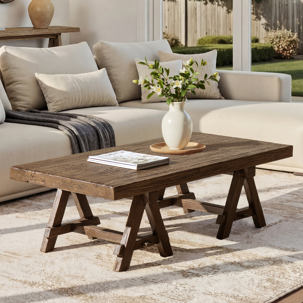Hawthorne 48" Solid Reclaimed Elm Rectangular Trestle Coffee Table