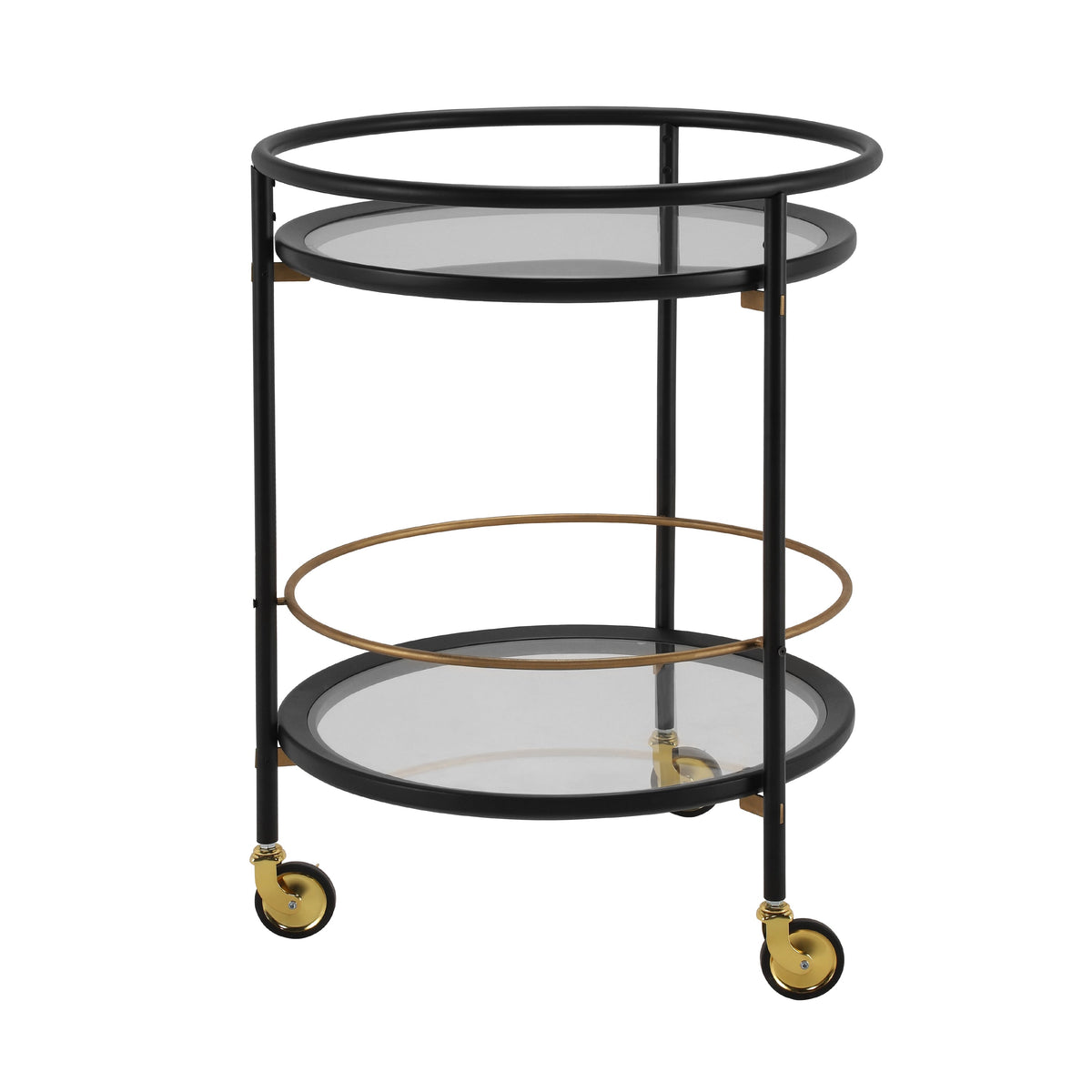 Modern Round Bar Cart with Tempered Glass Shelves