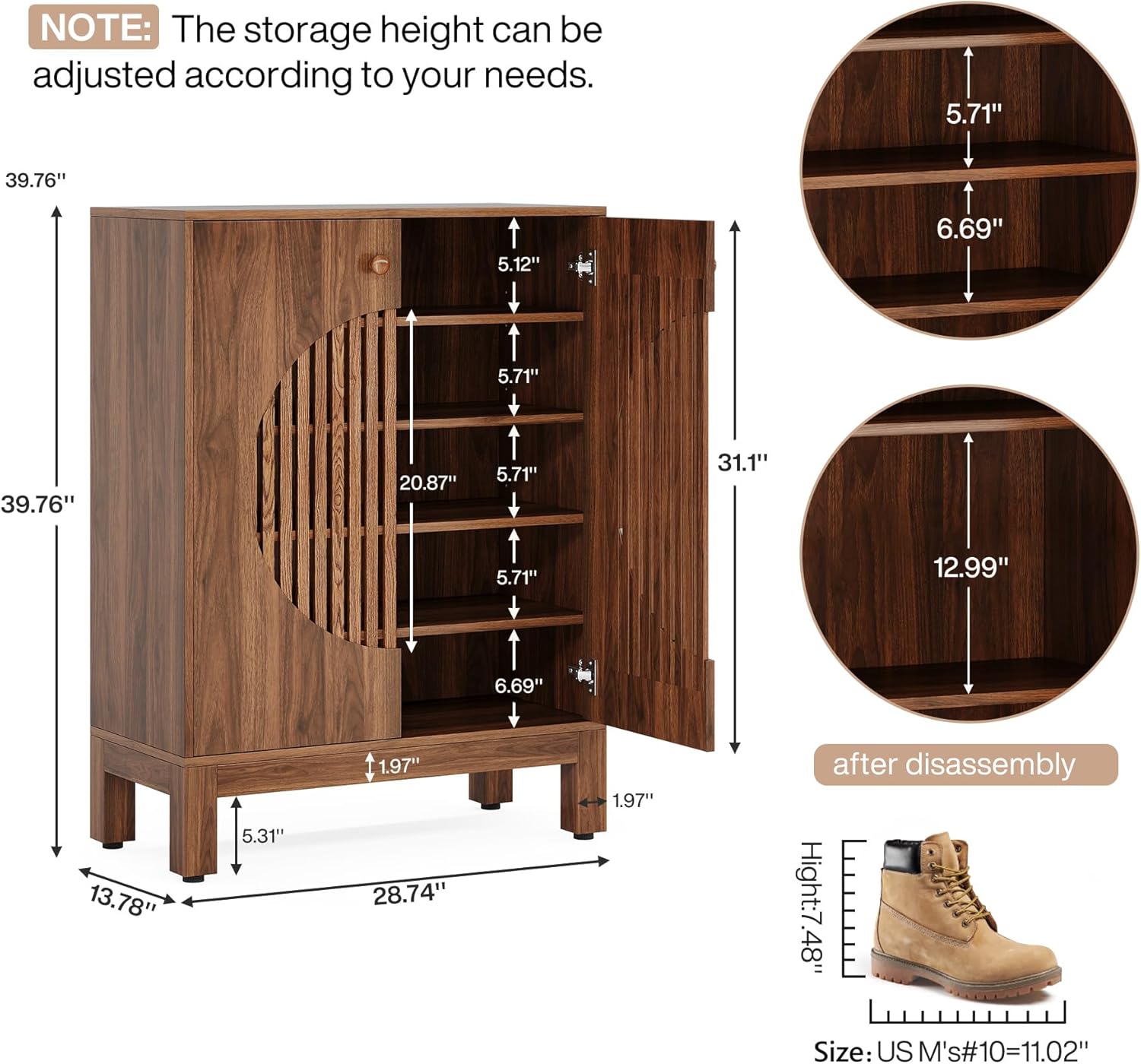 28.74" Farmhouse Brown Shoe Cabinet