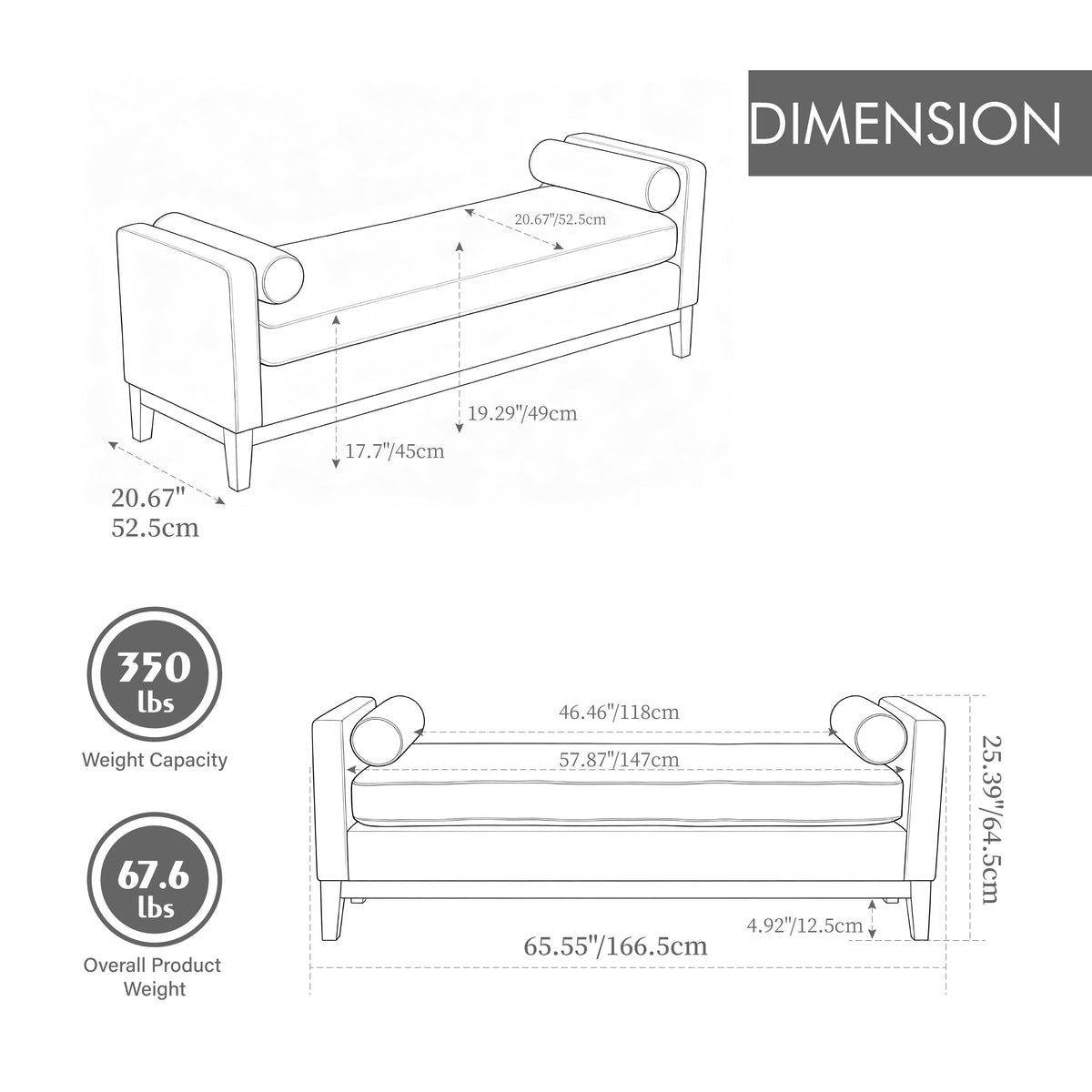 65.5"W Upholstered End of Bed Bench