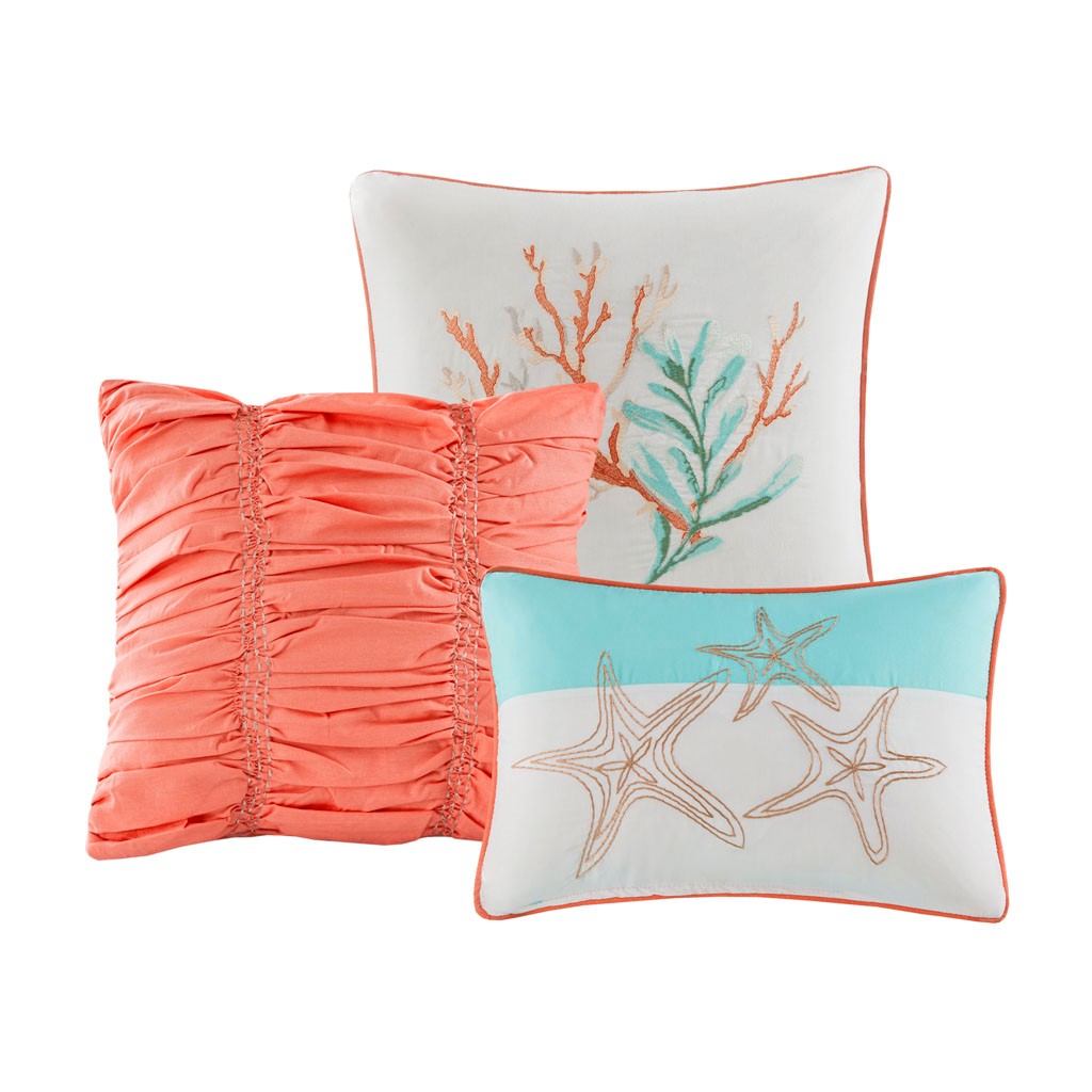 7 Piece Cotton Sateen Comforter Set - Coral - Cal King