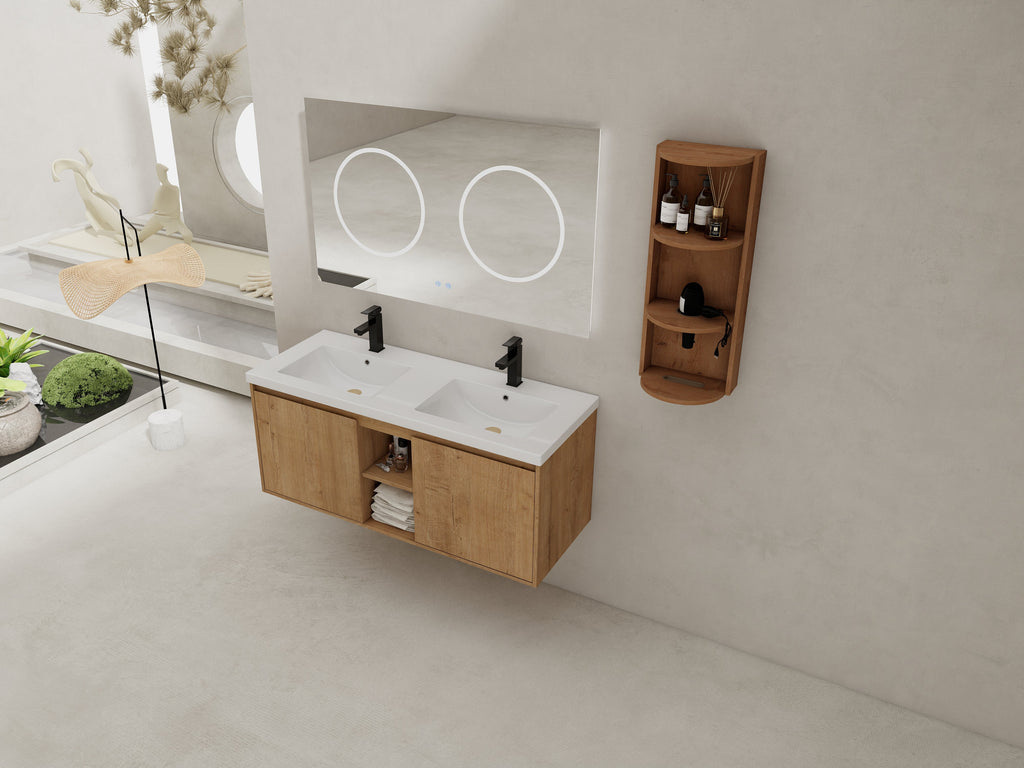 48" Wall-Mounted Bathroom Vanity With Double Sink and Storage Rack